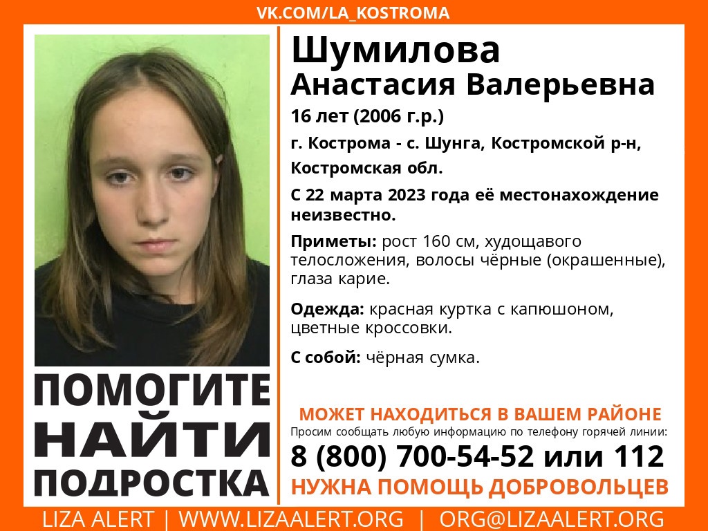 В Костромской области разыскивают 16-летнюю девочку