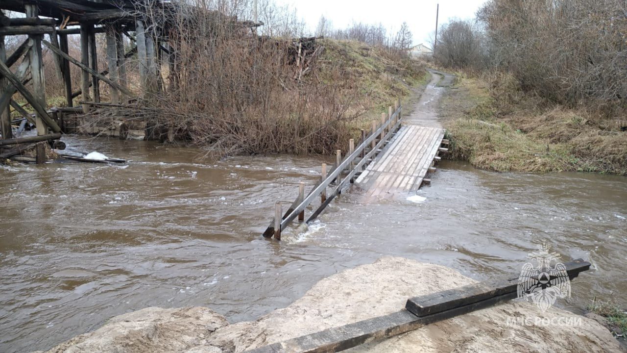 Детей чуть не смыло в реку с деревянного моста в Костромской области