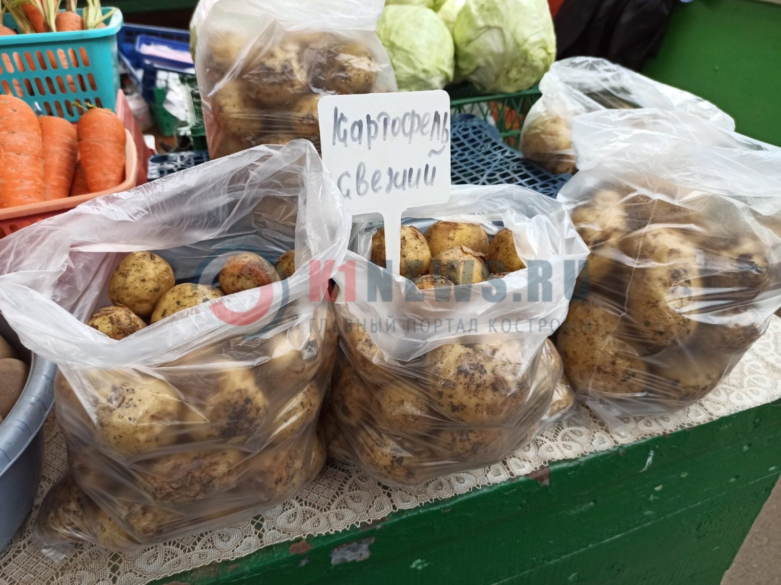 Молодой местный картофель появился на рынке Костромы
