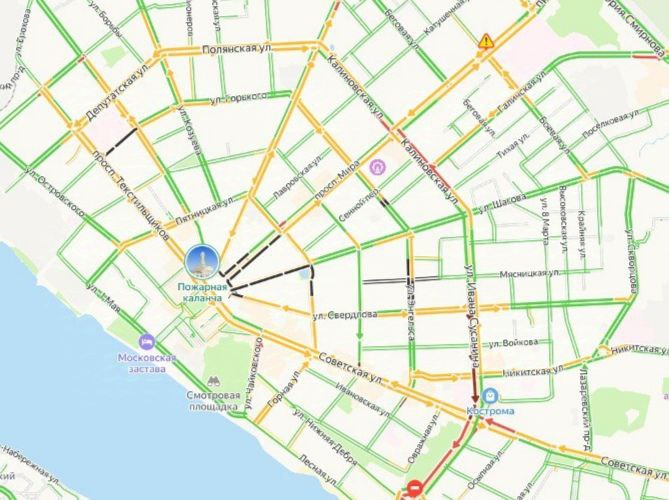 Гигантская пробка остановила движение на мосту через Волгу в Костроме