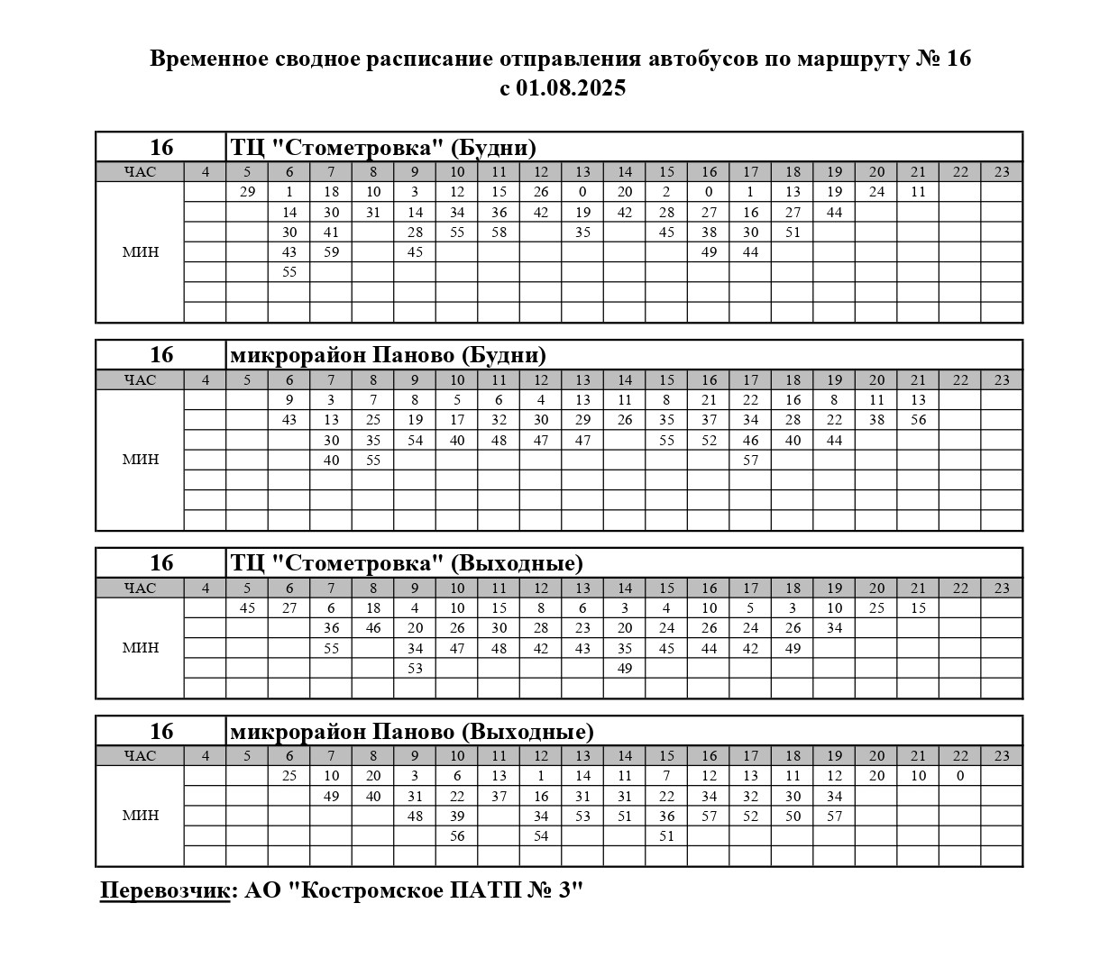 Три автобуса в Костроме перешли на облегченное расписание