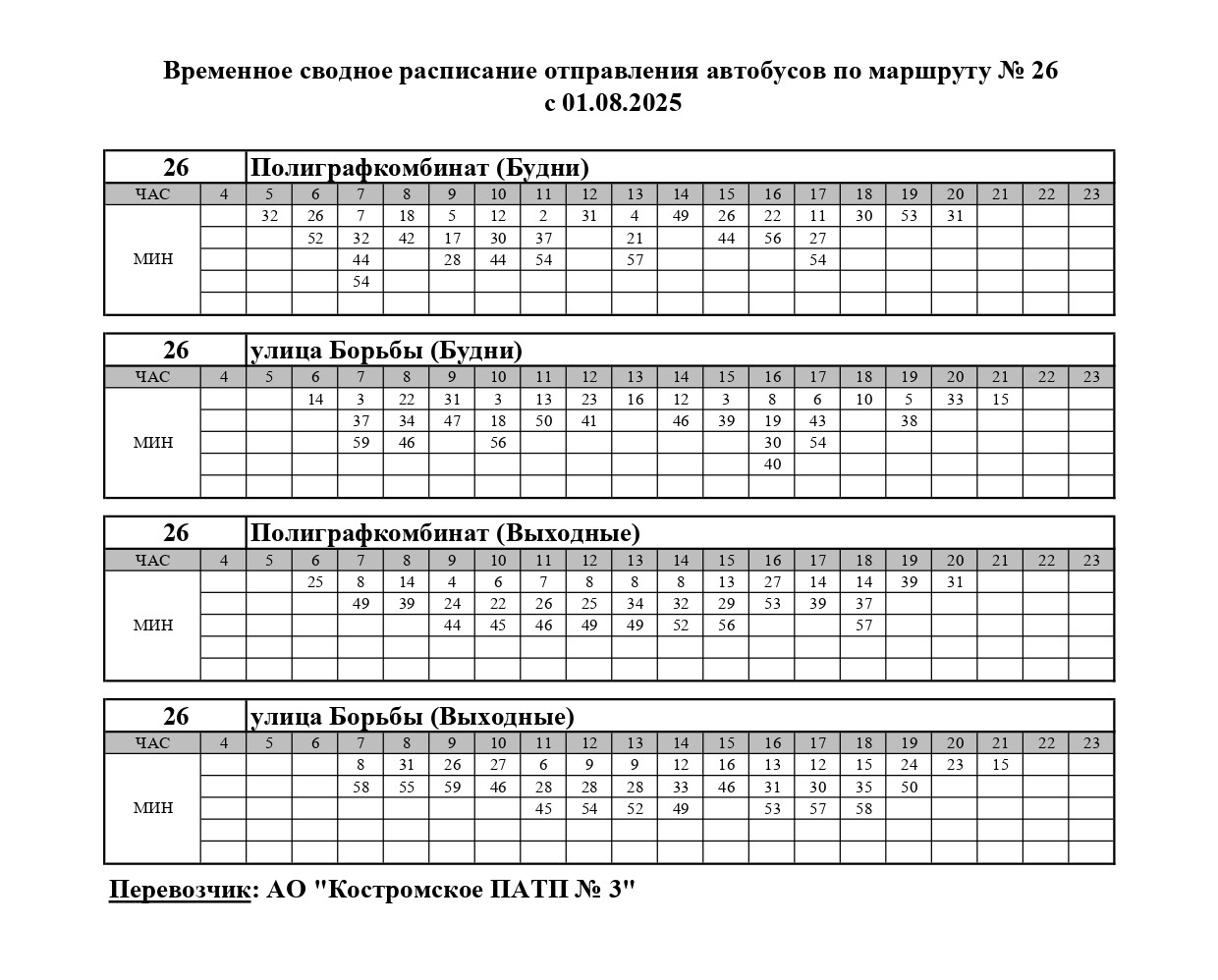 Три автобуса в Костроме перешли на облегченное расписание