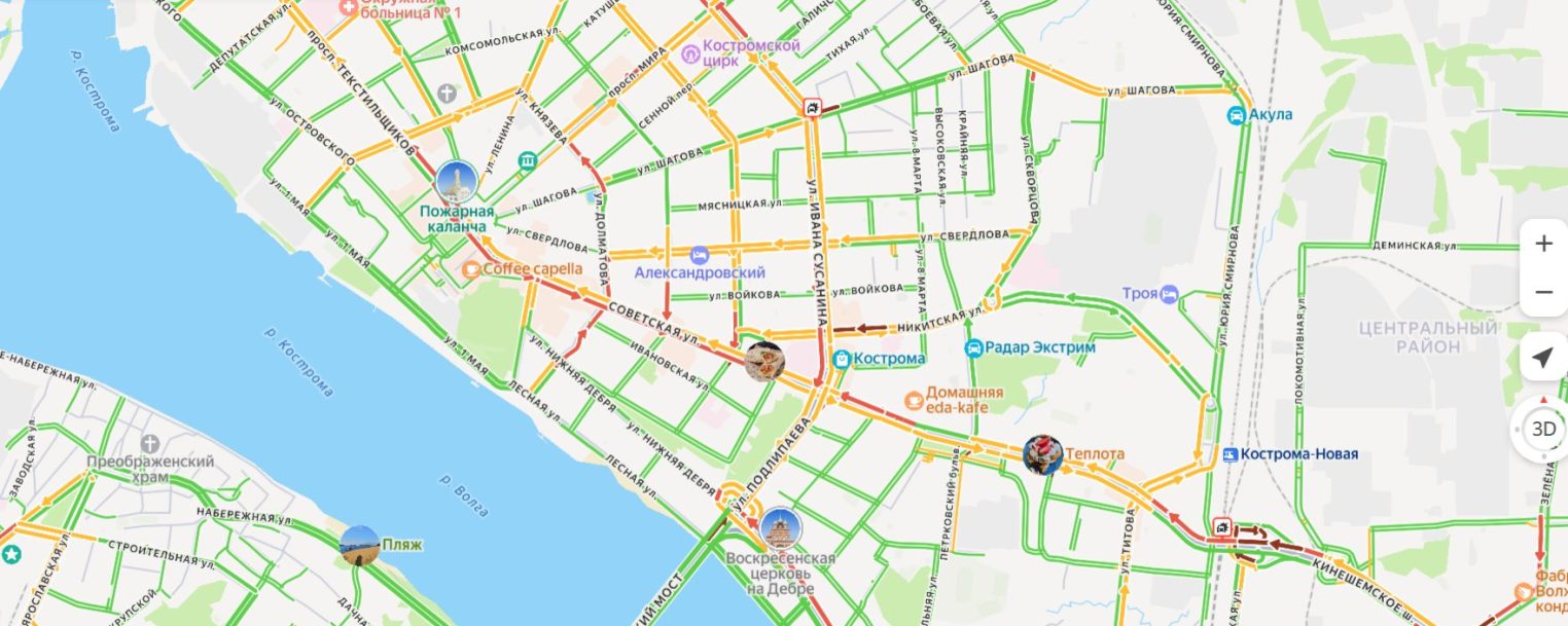 Километровая пробка сковала улицы Костромы