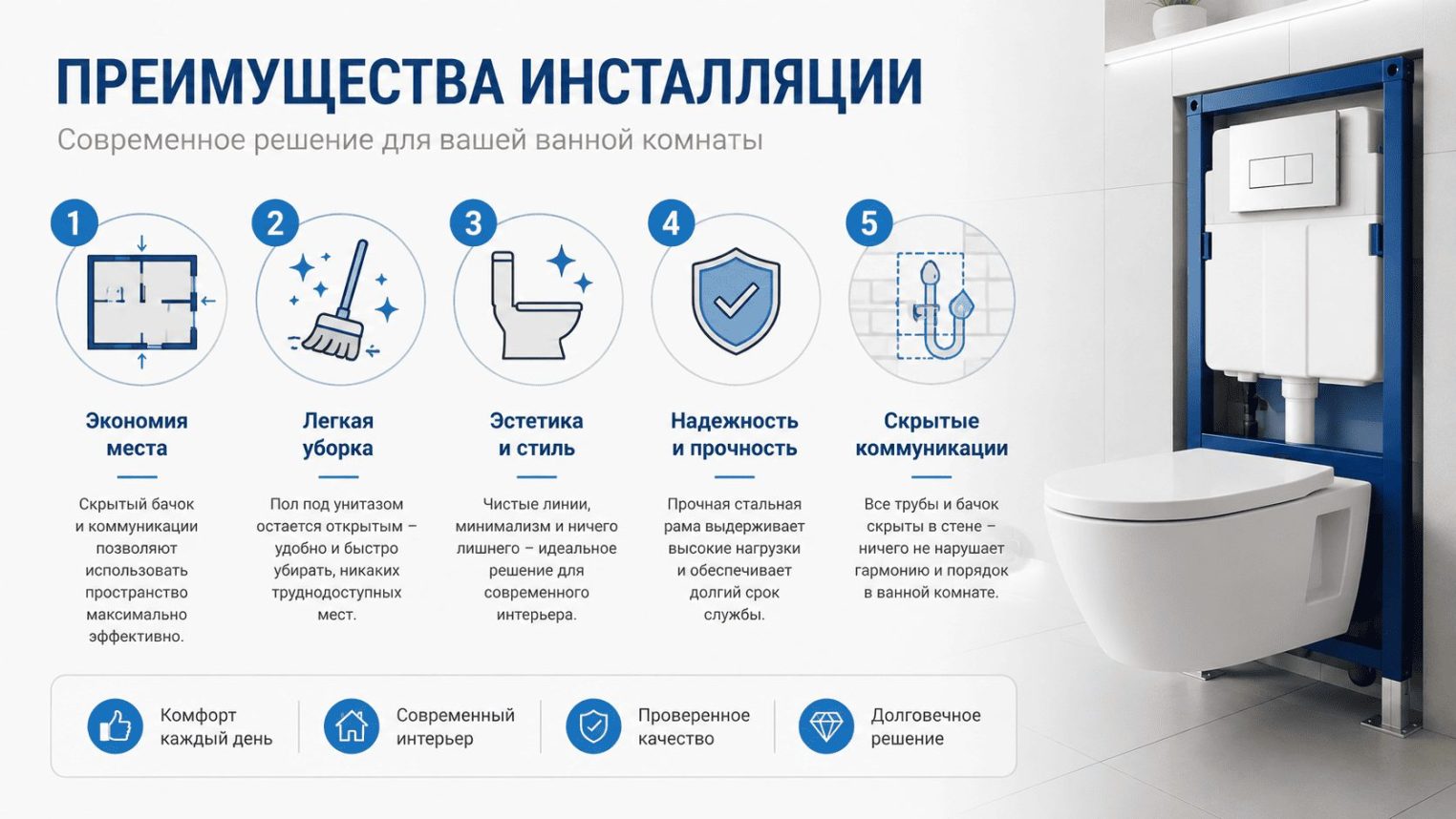 Инсталляция для унитаза: устройство, преимущества и особенности установки